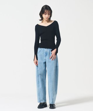 GRACE CONTINENTAL リブVネックニットトップ ブラック