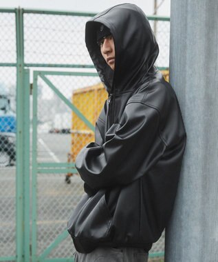 WEGO エコレザーフードブルゾン ブラック