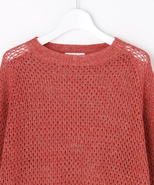 自由区 L リネンミドルゲージメッシュ ニット ピンク