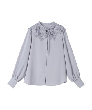 earth music&ecology ２ｗａｙレース衿ブラウス Grayish Blue