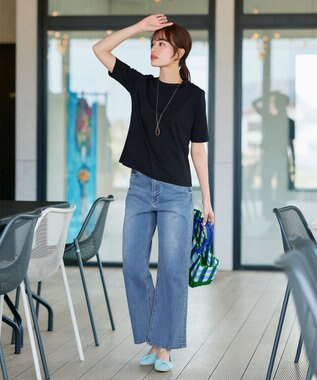 Tiaclasse L 【小倉優子さん着用・洗える・接触冷感・汗ジミ防止】“サマさまカットソー”ハーフスリーブベーシックトップス ブラック