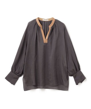 BEIGE， PAULINE / レザーコンビブラウス  Slate x Camel