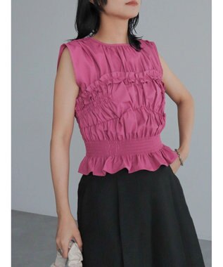 Green Parks シャーリングデザインコルセット風ブラウス Pink