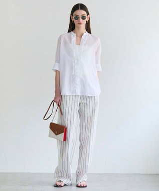 BEIGE， QUARTZ / 側章コンビ ストライプパンツ Ecru St.