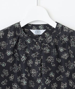 J.PRESS LADIES S 【洗える】ラインフラワープリント ブラウス ネイビー系