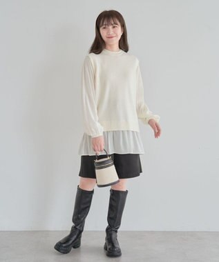 Green Parks 布帛ドッキングニットチュニック Ecru