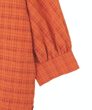 Green Parks シアーチェック７分袖シャツ Orange