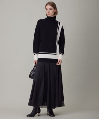 ICB 【洗える】 ソフトカシミヤミックス ライン柄ニット ブラック系2