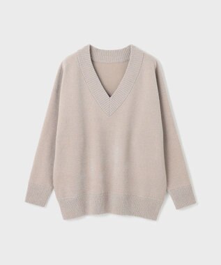 GRACE CONTINENTAL ラメVネックニットトップ ベージュ