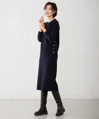 J.PRESS LADIES 【洗える】 レーヨンストレッチフルニードル ニット ネイビー系