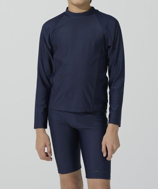 BEAMS SCHOOL 長袖被りラッシュガード ネイビー×ブラック