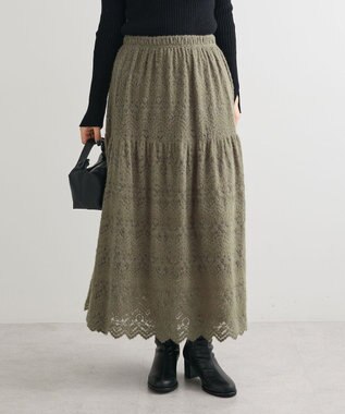 Green Parks 起毛レースティアードスカート Gray Beige
