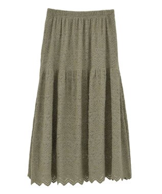 Green Parks 起毛レースティアードスカート Gray Beige