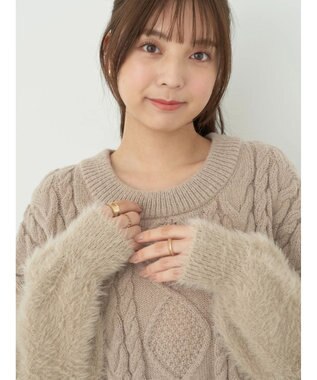 earth music&ecology 袖ファーケーブルミニワンピース Gray Beige