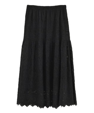 Green Parks 起毛レースティアードスカート Black