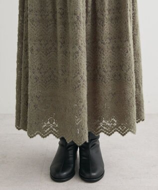 Green Parks 起毛レースティアードスカート Gray Beige