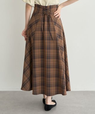 earth music&ecology バックレースアップチェックスカート Camel