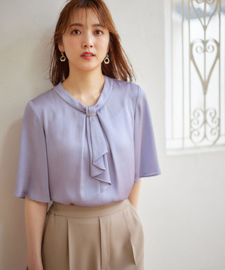 ANY SIS 【洗える】メタルパーツボウタイ ブラウス ライトブルー