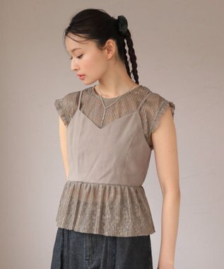 Green Parks ・ＥＬＥＮＣＡＲＥ　ＤＵＥ　ドッキングレースブラウス Gray Beige