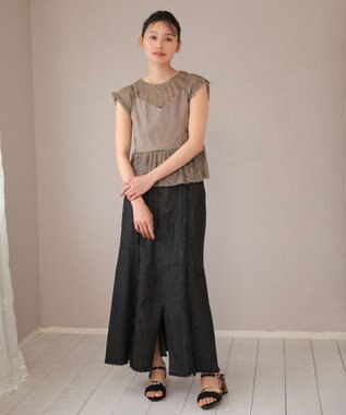 Green Parks ・ＥＬＥＮＣＡＲＥ　ＤＵＥ　ドッキングレースブラウス Gray Beige