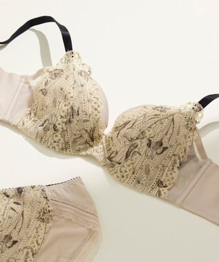 une nana cool さあわたし レース 脇高ブラジャー MADE WITH LIBERTY FABRIC ベージュ×ブラック