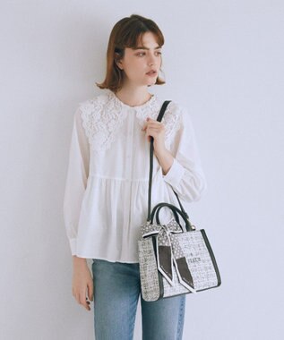 Maison de FLEUR スカーフ付きツイード2Wayトートバッグ Black
