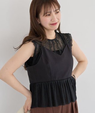 Green Parks ・ＥＬＥＮＣＡＲＥ　ＤＵＥ　ドッキングレースブラウス Black