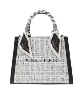 Maison de FLEUR スカーフ付きツイード2Wayトートバッグ Black