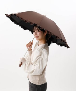 AURORA 【WEB限定】フリル晴雨兼用傘（1段スライドショート） ブラウン