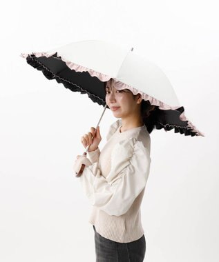 AURORA 【WEB限定】フリル晴雨兼用傘（1段スライドショート） ホワイト