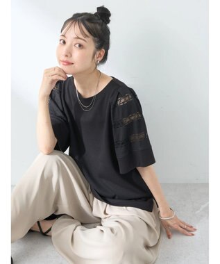 earth music&ecology フレア袖レースプルオーバー Black