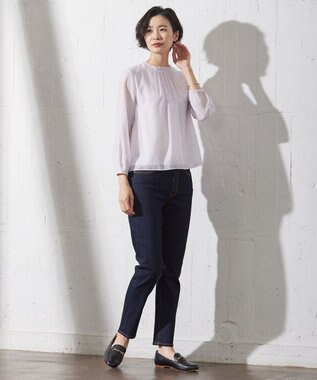 J.PRESS LADIES カチオン ストライプ カットソー ふじ色系1