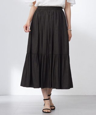 J.PRESS LADIES 【洗える】シャンブレーツイル ティアード スカート ブラウン系