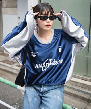 WEGO サテンゲームグラフィックプルオーバー ネイビー