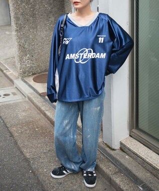 WEGO サテンゲームグラフィックプルオーバー ネイビー