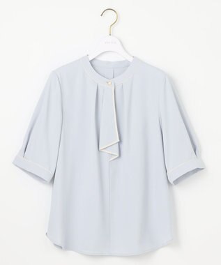ANY SIS L 【洗える】バイカラーラッフルボウ ブラウス ライトブルー