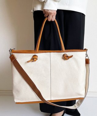 Hekhèr Le Style de Vie 【日本製 / A4サイズ対応/2WAY】コットンキャンバス×シュリンクレザー ノットトートバッグ large キャメル