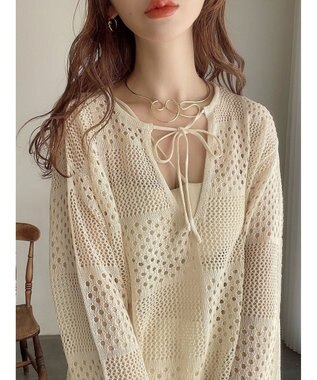 Green Parks ２ＷＡＹ透かし編みニットプルオーバー Ivory