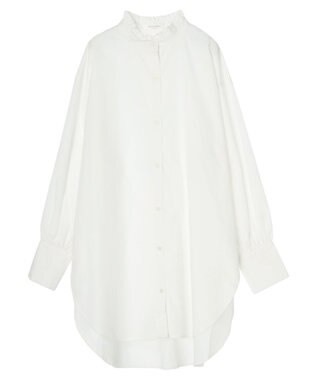 Green Parks イージーケアスタンドフリルシャツチュニック Off White