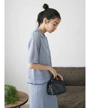 CRAFT STANDARD BOUTIQUE 配色メッシュニットカーディガン Grayish Blue