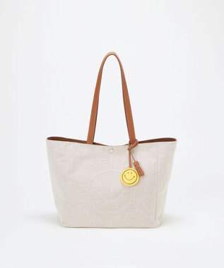 TOPKAPI 【Breath TOPKAPI】SMILE COLLECTION エンボス スマイル ビッグ トートバッグ /スマイルチャーム付き ベージュ