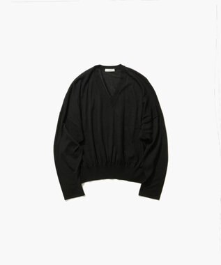 ATON SHEER WOOL | Vネックセーター BLACK
