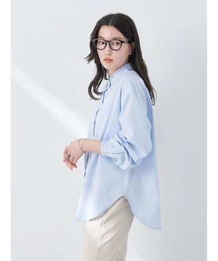 earth music&ecology Ｔ／Ｃ　スタンドフリルブラウス Stripe