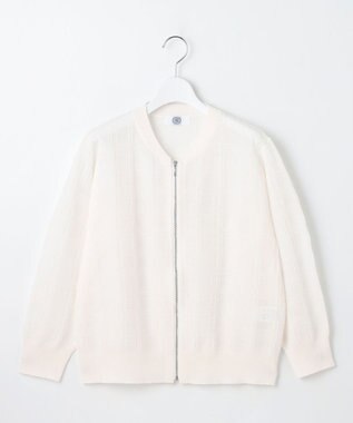 J.PRESS LADIES L 【洗える】SHEER JACQUARD ニット ブルゾン オフ系