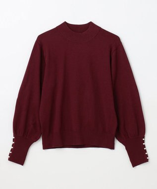 ANY 【洗濯機可/吸湿発熱】パフスリーブパールニット ボルドー