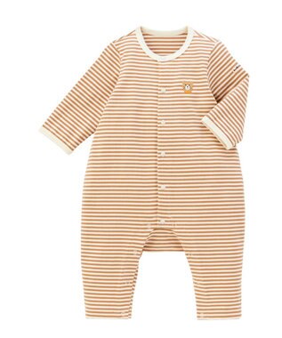 MIKI HOUSE HOT BISCUITS 【70-80cm】【Everyday Series】ワンポイント ボーダーカバーオール ベージュ