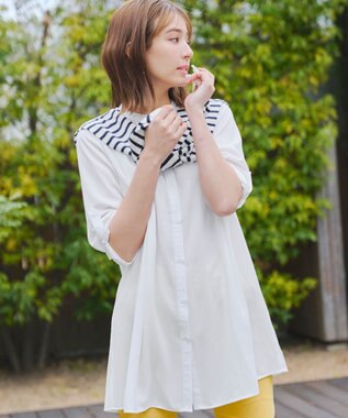 Tiaclasse 【新色追加・洗える】バンドカラーシャツチュニックブラウス オフホワイト