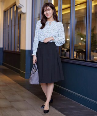 Tiaclasse 【洗える】大人上品なフレアタックスカート ネイビー