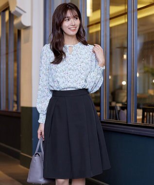 Tiaclasse 【洗える】大人上品なフレアタックスカート ネイビー