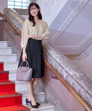 Tiaclasse 【洗える】大人上品なフレアタックスカート ネイビー